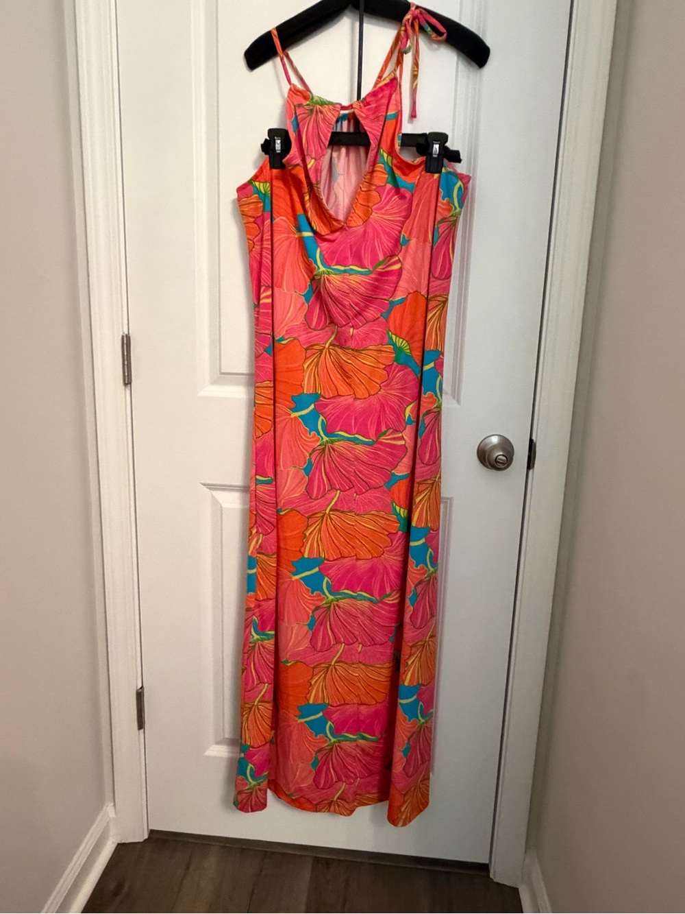 Trina Trurk  Vibrant Coral & Pink Floral Maxi Dress - Sleeveless Tie-Strap